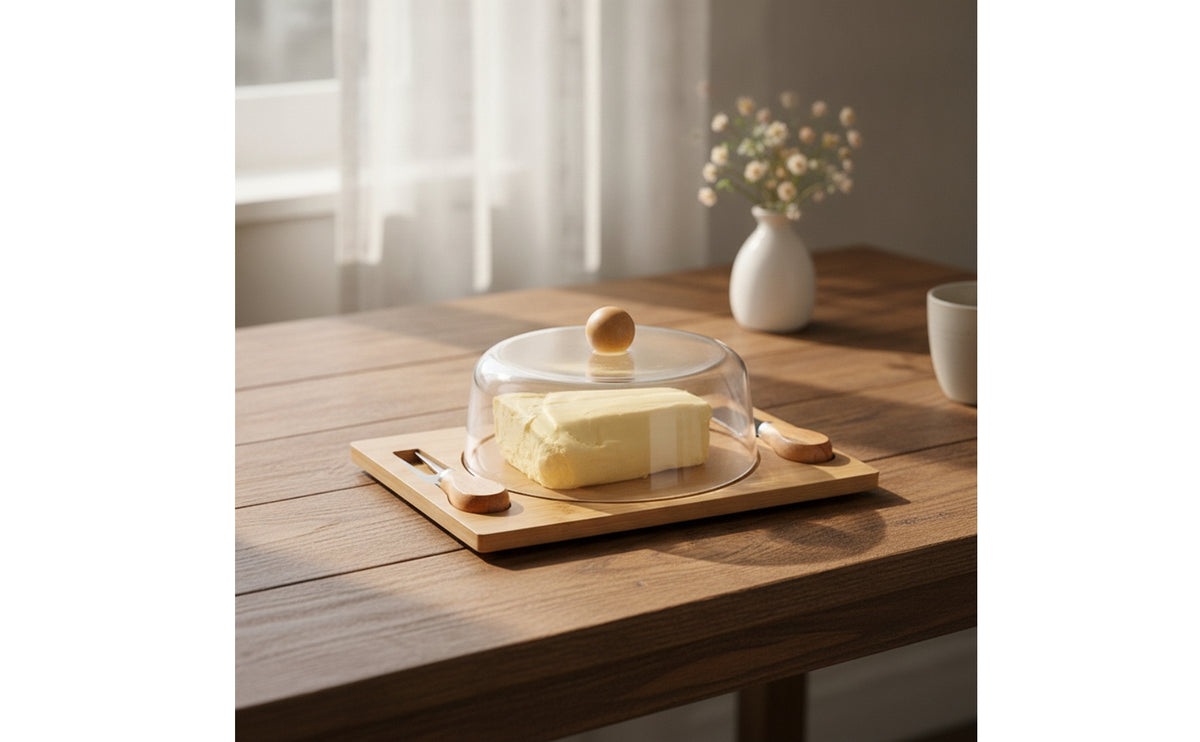 Rectangular Bamboo Butter Dish Countertop Butter Dish with Cover for Breakfast, Fridge Storage