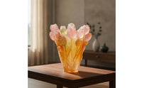 Lily Vase Amber-Gold Art Glass Vase Decorative for Shelf Display