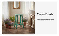 Round Top Rustic Stool French Country Design Round Pedestal Holder Distressed Finish Vintage Look for Patio, Living Room