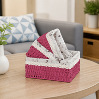 Red 2L Modern Minimalist Woven Storage Basket, Plant Fiber Liner Basket for Living Room, Desk Organiser for Sundries