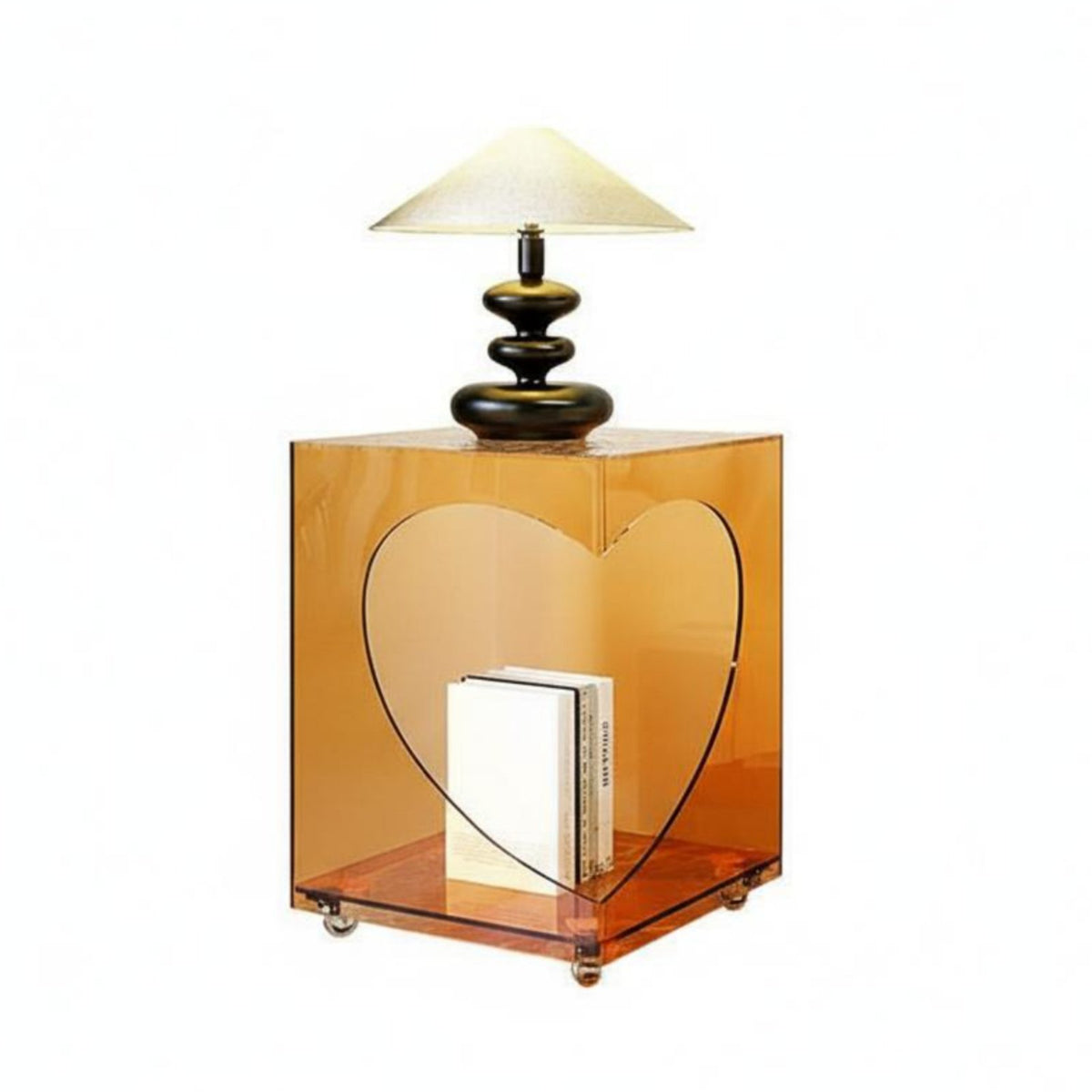 Mobile C-Table Transparent Nightstand Minimalist design with casters for Bedroom, Small Spaces, Home Office