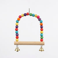 Parrot Swing Arch Wooden Avian Perch, Colorful Parrot Toy with Hanging Bell for Entertainment