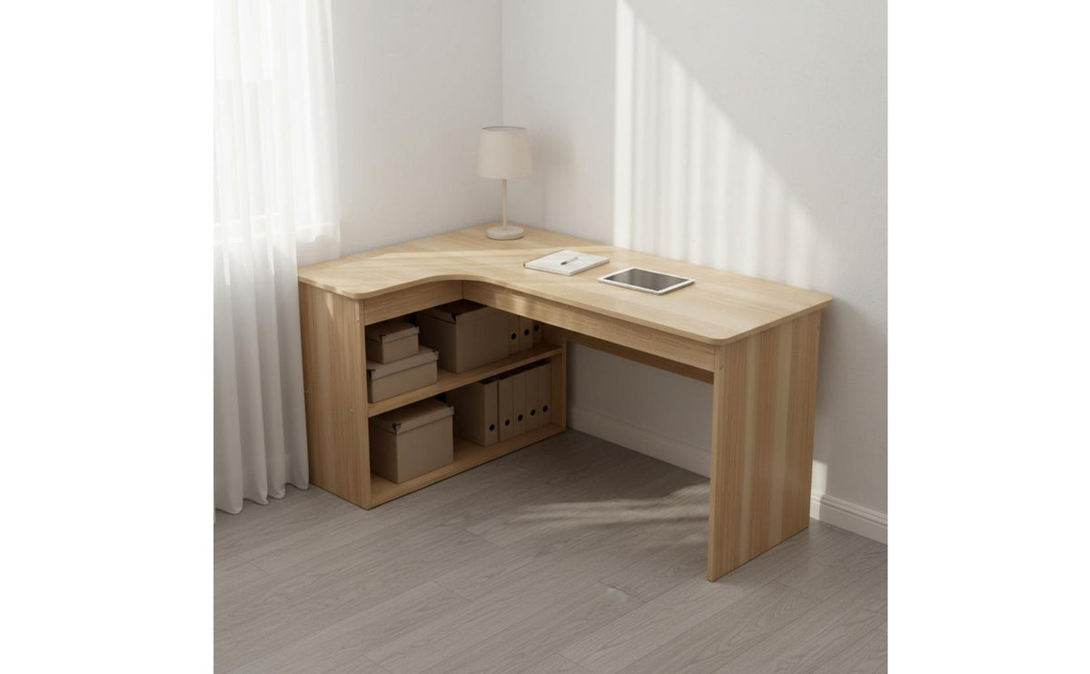 Space Saving Study Table and Bookshelf Combo Large Capacity Storage Corner Computer Desk with Hutch Wide Desktop Office Furniture Sturdy Construction for Students, Bedroom