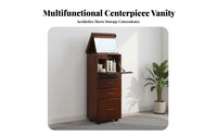 Space-Saving Mobile Vanity Cabinet with hinged mirror Mirror Minimalist design Dressing Table Hidden Storage Makeup Desk Tri-Function Design for Students, Apartment Dwellers, Women, Small Rooms, Dorm Room