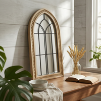 Windowpane Arch Mirror Beaded Trim Arched Window Mirror Decorative