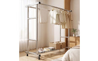 Stainless Steel Clothes Drying Rack with Shelf Rust-Resistant Double Rod Clothes Rack Sturdy Furniture Mobile for Balcony, Outdoor