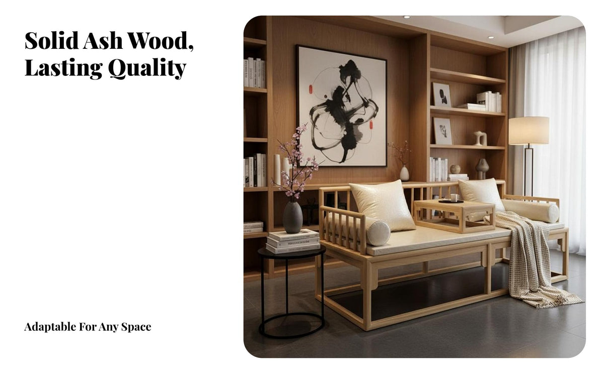 New Chinese Design Sofa Set Solid Ash Hardwood Living Room Set Seating Group for Homeowners, Tea Lovers, Study, Reception Area, Meditation Space