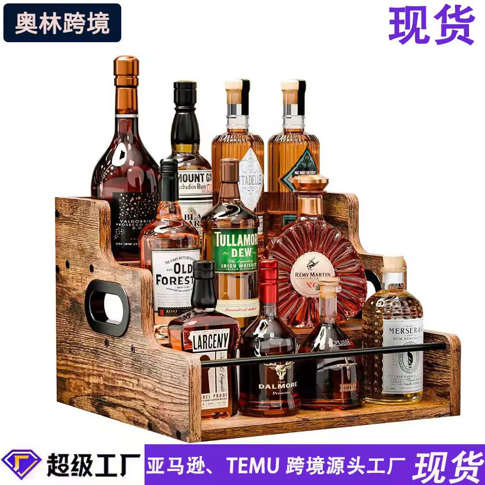 Wooden Step Spice Rack and Liquor Bottle Display Shelf