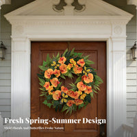 Artificial Flower Wreath Butterfly Floral Summer Wreath Realistic Faux Florals for Wedding Wall Decor Porch