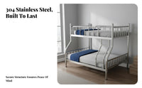 Rust-Proof Stainless Steel Bunk Bed Space-Saving Adult Bunk Bed Easy Assembly No Box Support Needed for Students, Roommates, Dormitory, Shared Room, Hostel, Apartment