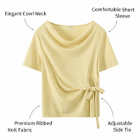 T Shirts for Women UK with Drawstring Waist Tie Detail, Short Sleeve Round Neck for Daily Wear, Casual Tshirts