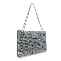 Vintage Silver Metallic Handwoven Beaded Tote Bag