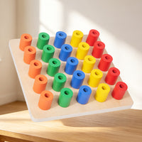 Wooden Sensory Training Toy for Kids, Montessori Cylinder Peg Board