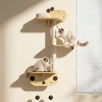 Cat Shelf and Climbing Frame with Perch and Bed, Solid Wood Wall-Mounted Shelves Sleeping for Large Indoor Cats, Sisal Rope Scratching Station