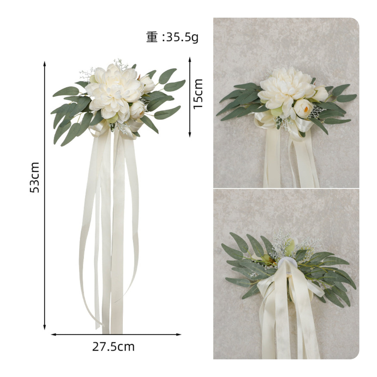 Chair Back Flowers with Ribbons Hanging Wedding Chair Back Flower Decorations Lightweight for Brides, Weddings, Receptions