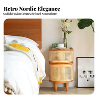 Round Woven End Table High-Leg design Nightstand Space-Saving for Office, Adults