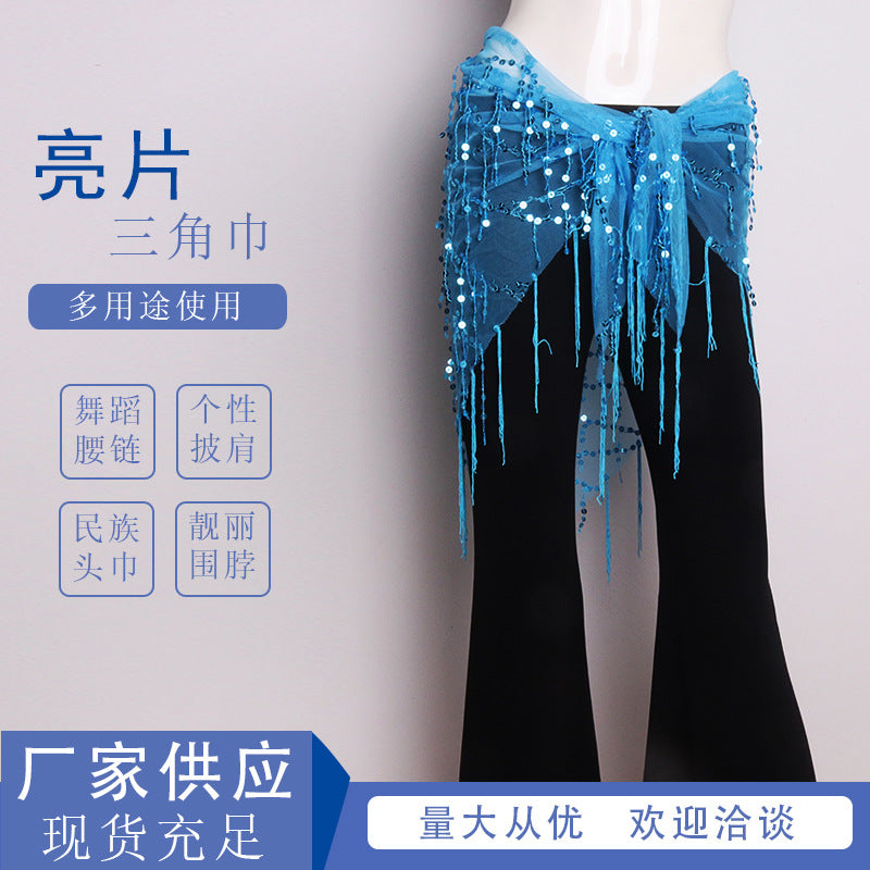 Belly Dance Hip Scarf with Sequins and Tassels