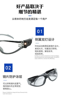LED双射灯安全眼镜充电式内置手电筒矿山工业安全防护眼镜护目镜