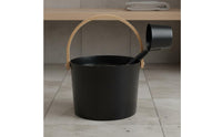 Black Sauna Pail with Bamboo Handle Traditional Design for Steam Room