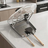 Ladle and Pot Lid Stand with Water Drip Tray, 2-Tier Plastic Cooking Utensil Holder, Tabletop Storage