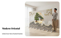 Foldable Design Chinese Aesthetic Partition Screen Freestanding Room Divider Artistic Landscape Patterns LED Illuminated for Interior Designers, Business Owners, Entryway, Tea House, Restaurant, Studio Apartment
