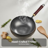 Hand Hammered Wok Uncoated Traditional Chinese Wok Stir-Fry Pan Heat-Resistant Handle Cookware Professional Grade for Chefs