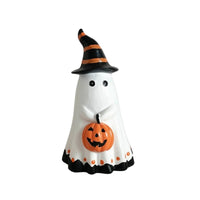 Spirit Figurine with Pumpkin Spooky Witch Hat Spirit Statue Eerie
