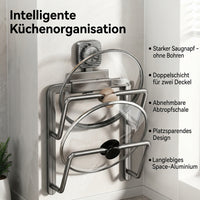 Kitchen Lid Holder, Wall Mount No Drilling, Large, Modern, Space-saving, Suction Cup, Aluminum, Double-layered for Cutting Boards