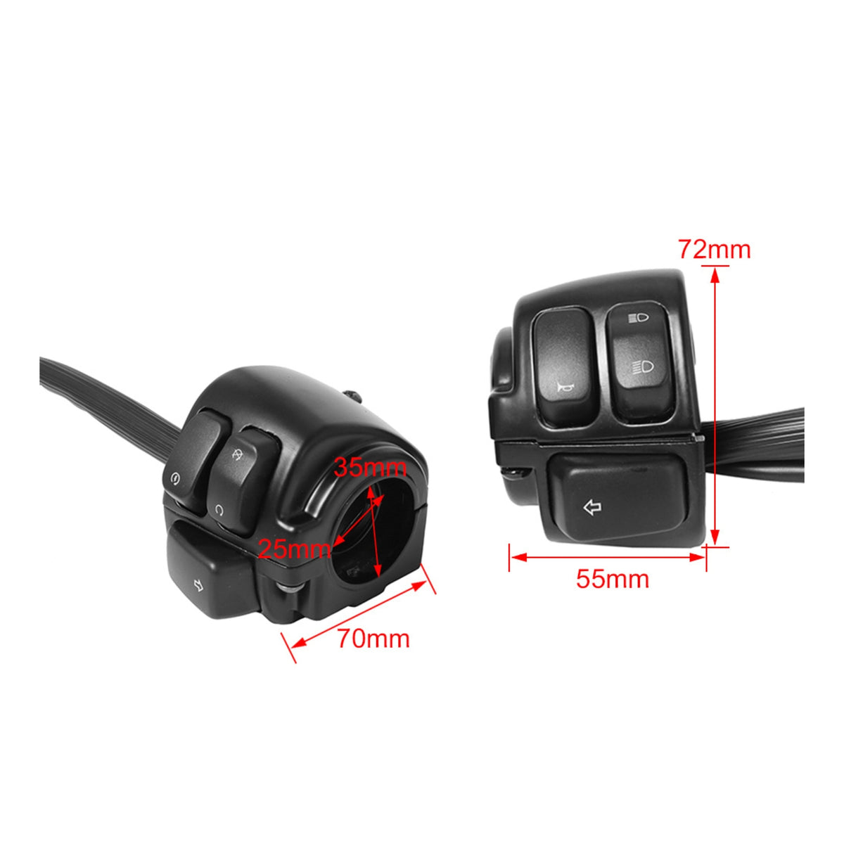 Wired Motorcycle Control Switch with Wire Harness Slimline Switches Replacement for Custom Builders