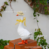 American Country Garden Resin Goose Statue with Hat