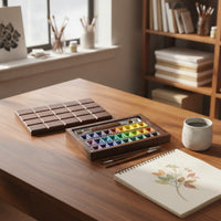 36-Grid Watercolor Paint Palette Box Rectangular Wooden Storage Box with Compartments for Nail Technicians, Art Studio,