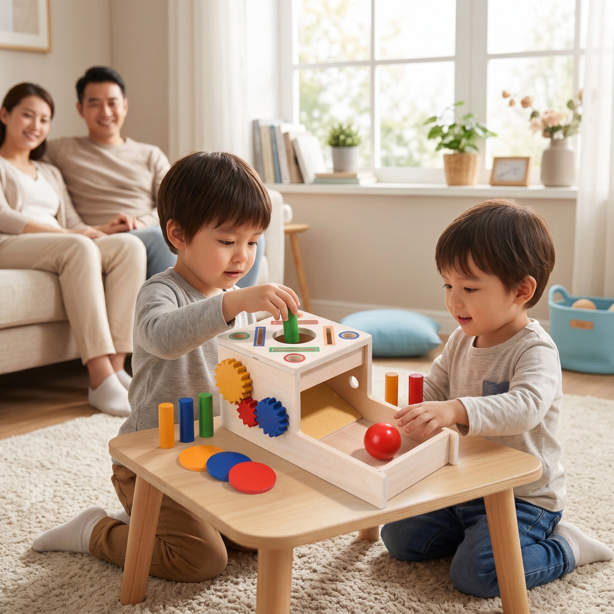 Wooden Token Box Toy Developmental Shape Matching Box with Gears Sensory Toy Fine Motor Educational for Toddlers, Playroom