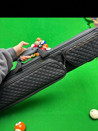 Black Leather Grain Billiard Cue Bag with 7 Pockets