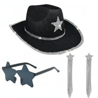 3 Pieces Dangling Star Earrings Glittering Star Sunglasses Cowboy Hat Set Lightweight Cowboy Hat Accessories Comfortable