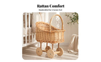 Baby Basket Stroller Handwoven Rattan Baby Carriage Basket Wicker Carriage Planter Natural Portable Handle for Nursery, Display