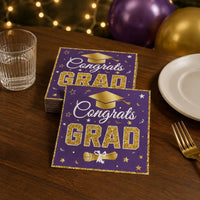5 Pieces Lavender Gold Napkin Single-Use Graduation Party Napkin Hot Stamped
