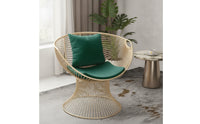 Gold-Tone Woven Metal Chair Contemporary Chair with Cushions Padded Furniture Comfy for Readers, Terrace