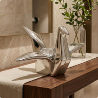 Ceramic Crane Decorative Piece Glazed Finish Folded-Paper-Inspired Crane