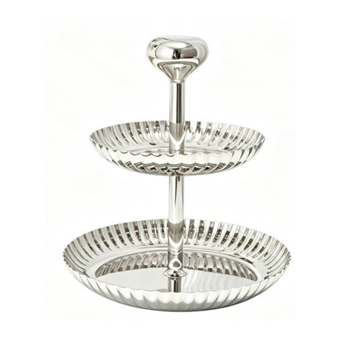 Two-Tier Fruit Tray Silver Tiered Fruit Bowl Polished for Dining Table
