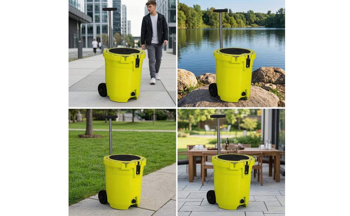 Chiller with Cushion Seat Molded-Construction Insulated Ice Bucket Lidded Heavy-Duty Portable Chiller with Handle for Anglers, Camping, Picnics