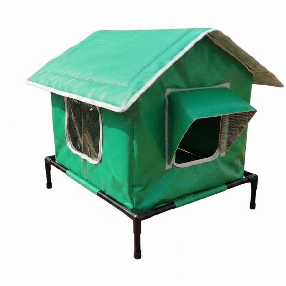 Moisture-Proof Waterproof Dog Kennel Sturdy Oxford Textile Elevated Pet House Stable Iron Frame All-Weather Pet Sanctuary Breathable Mesh Window for Backyard, Balcony