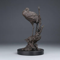 Brass Crane Figurine Gift Idea Crane Statue Elegant Design Bird Sculpture for Office, Living Room