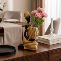 African Woman Statue with Bowl Handmade Decorative Bowl Figurine Elegant Decor for Entryway