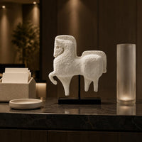 Sandstone Horse Statue Minimalist Rustic Style Modern Horse Sculpture Minimalist Design Steed Ornament for Hotel, Office, Desktop