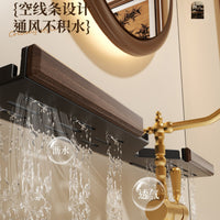 Walnut Folding Bathroom Shelf No-Drill Wall Mounted Storage Rack