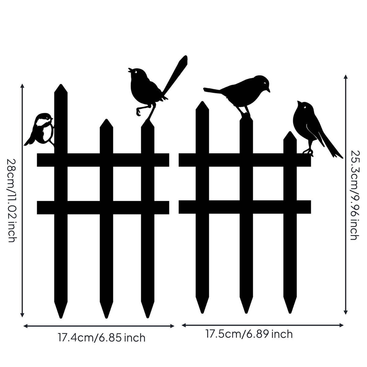 Black Bird Fence Plant Stake Cut Metal Birds on Fence Yard Art for Patio