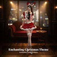 7 Pieces Christmas Bunny Girl Costume Faux Trim Themed Apparel for Nightclub