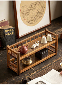 Walnut Wood Three-Tier Tea Set Shelf with Chinese Style