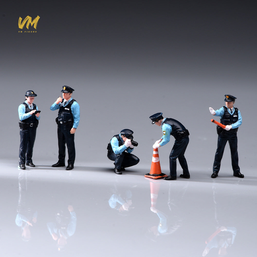 VM 1/64 微缩日本警察人偶套装仿真交警执勤模型沙盘场景造景小人