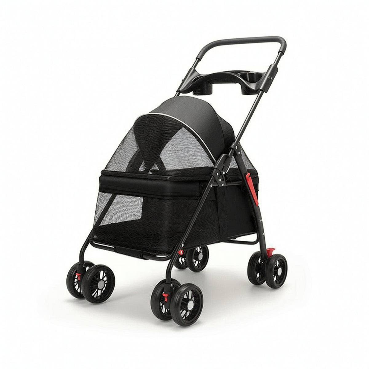 Pet Stroller with Storage Basket 4-Wheel Foldable Pet Stroller Long-Lasting